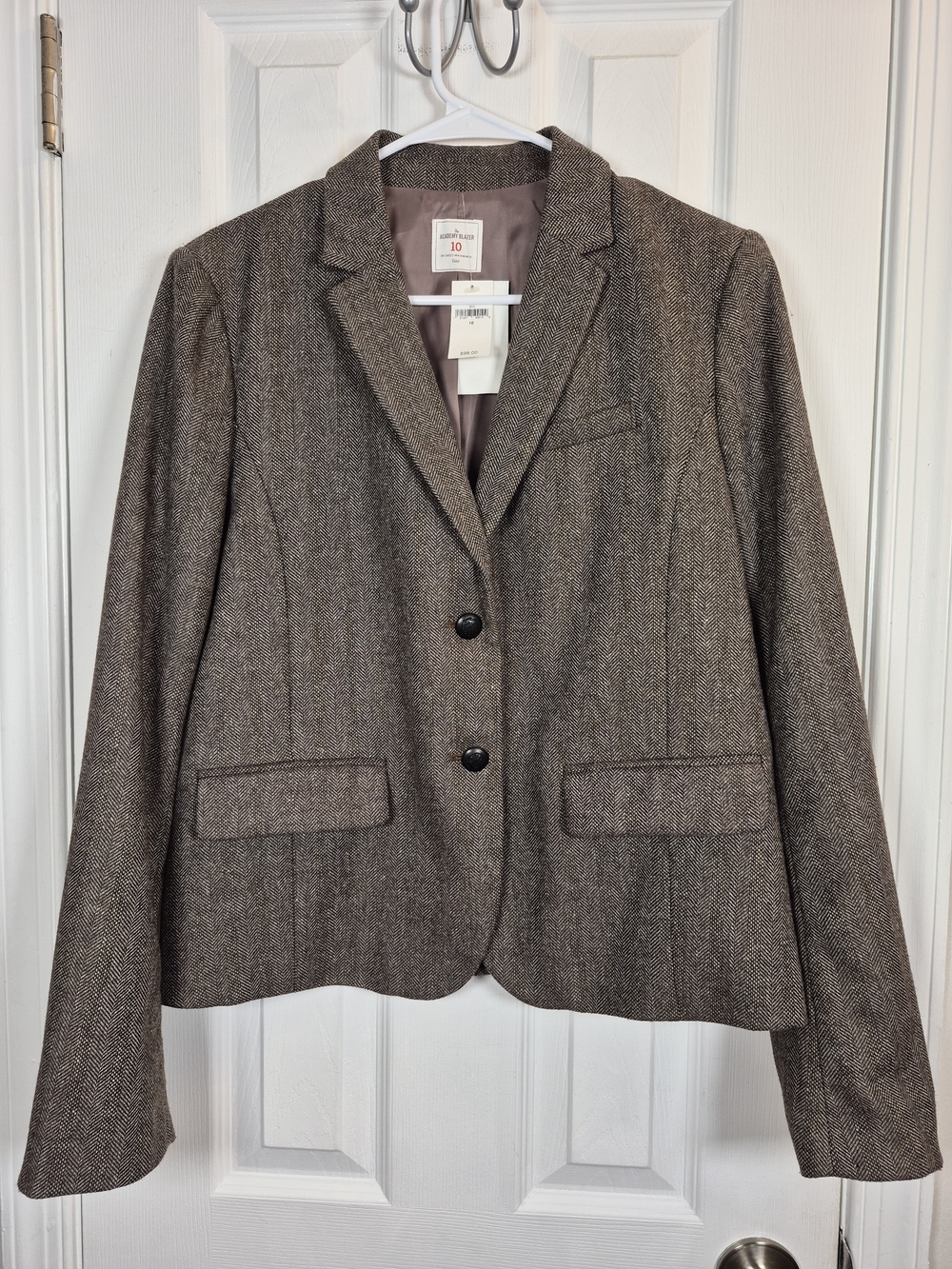 ​GAP NWT The Academy Blazer Preppy Brown Herringbone Tweed Jacket Size 10 Fall